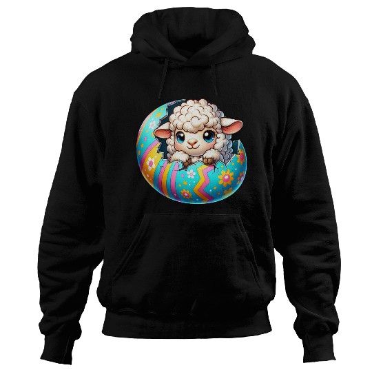 Colorful Lamb Hatching from Easter Egg Cartoon Hoodies