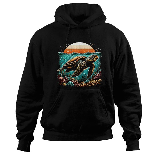 turtle swimming on the seabed 2 Hoodies