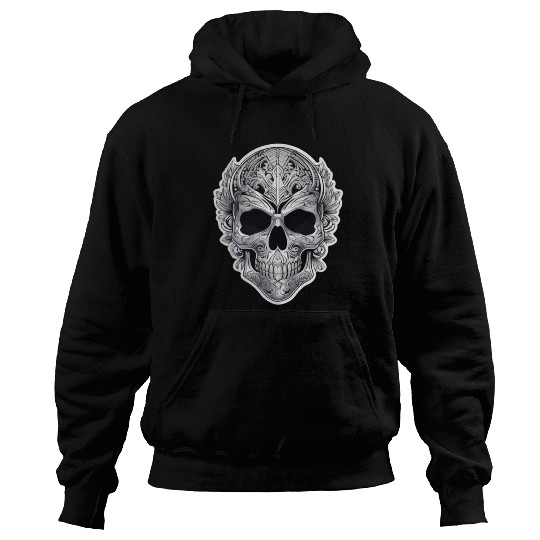 Mexican tribal silver metallic skull Hoodies