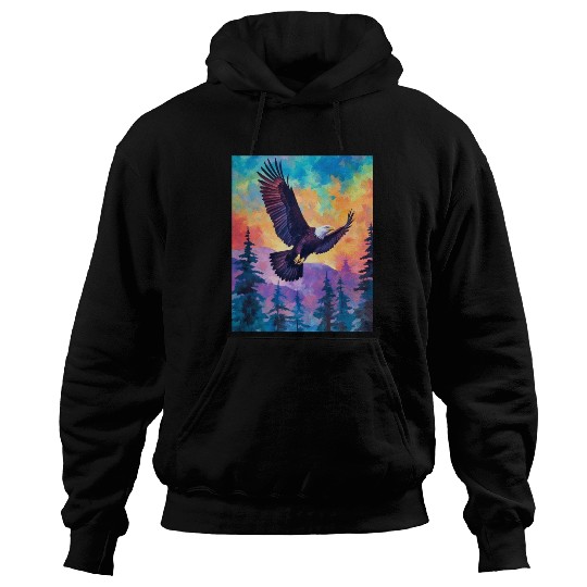 Majestic Eagle Silhouette: Freedom's Colors Hoodies