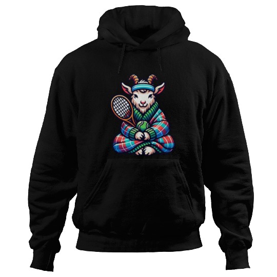Goat Tennis Player On Court Racket Match Design Hoodies