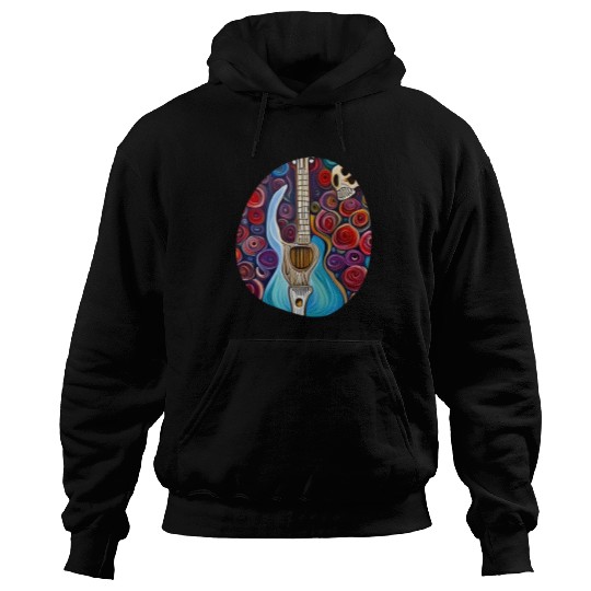 Blue Electric Guitar, Skull and Roses Hoodies