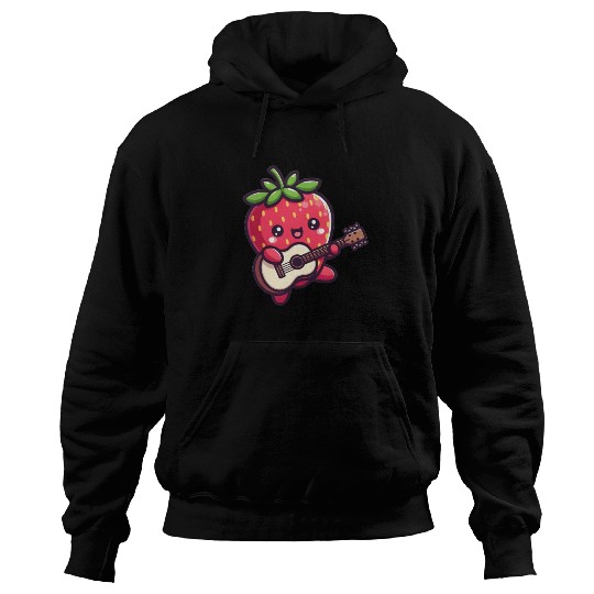 cute strawberry with guitar Hoodies