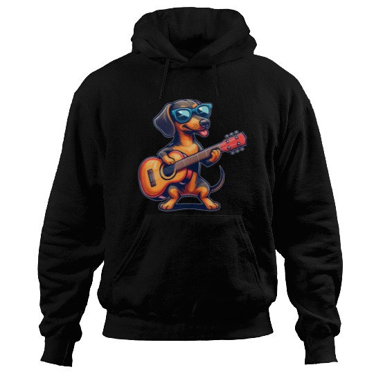 Dachshund Guitarist Musical Dog Playing Guitar Hoodies