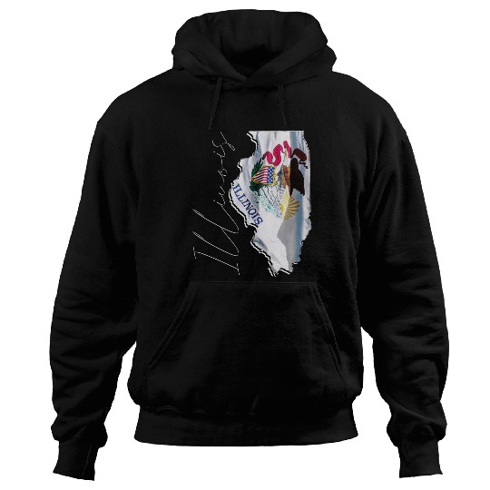 Illinois State Flag in Illinois State Map IL Hoodies