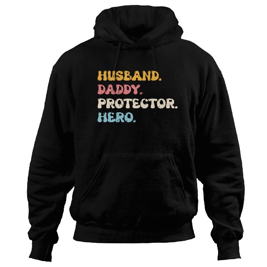 Husband Daddy Protector Hero Fathers Day Groovy Hoodies
