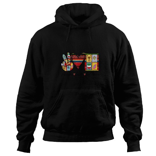 Peace Love Loteria Serape Mexican Bingo Card Hoodies