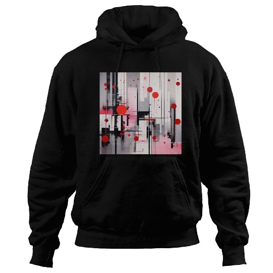 Red Black Light Pink and Gray Dots and Lines Hoodies