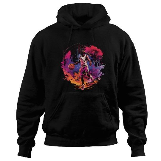 Basketball Player Surrounded by Sunset, Artwork Hoodies