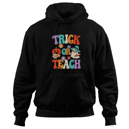 Groovy Trick Or Teach Retro Pumpkin Ghost Hoodies