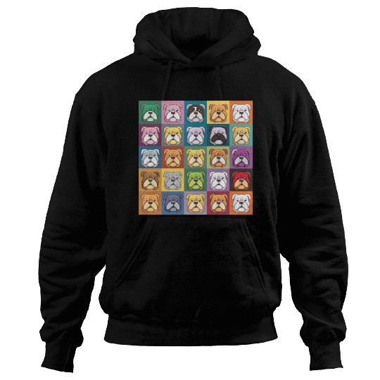 Bulldog Patchwork: Vivid Canine Quilt Hoodies
