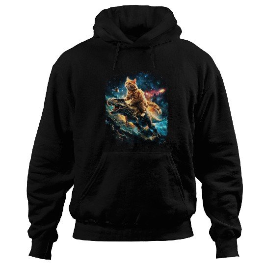 Cat Riding Dinosaur Rex Premium Hoodies
