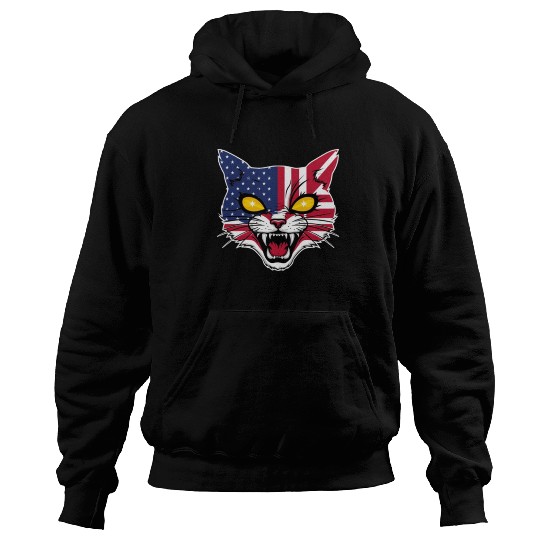 Patriotic Cat With USA Flag Hoodies