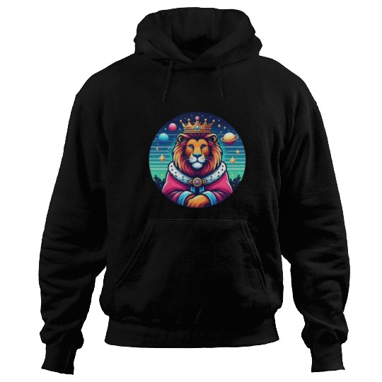 An lion wearing a crown and royal robes Hoodies