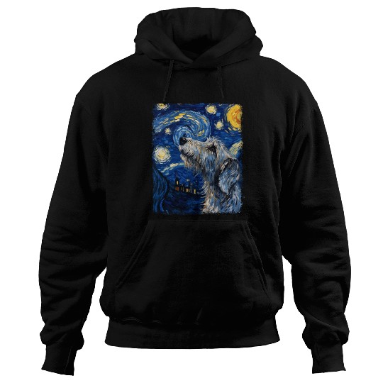 Irish Wolfhound Dog Starry Night Painting Hoodies