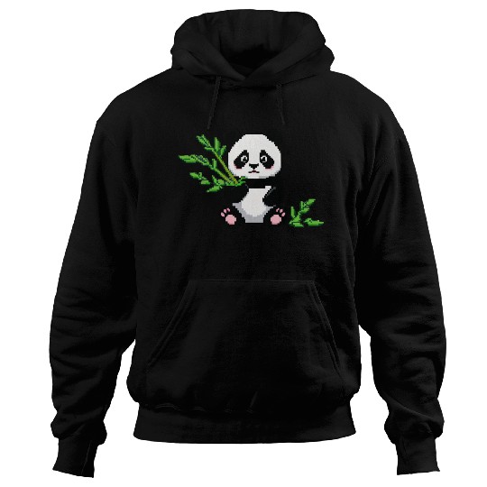 A pixel art of a panda with a bamboo leaf Hoodies