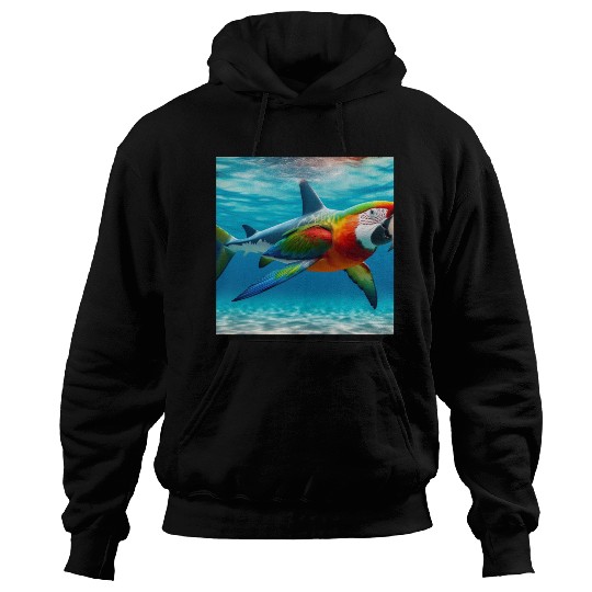 The great white shark-parrot Hoodies