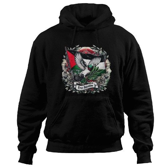 Pigeon holding olive's leaf free Palestine Flag Hoodies