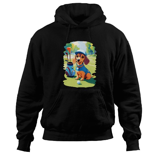 Dachshund Dog Playing Golf Funny Design Hoodies