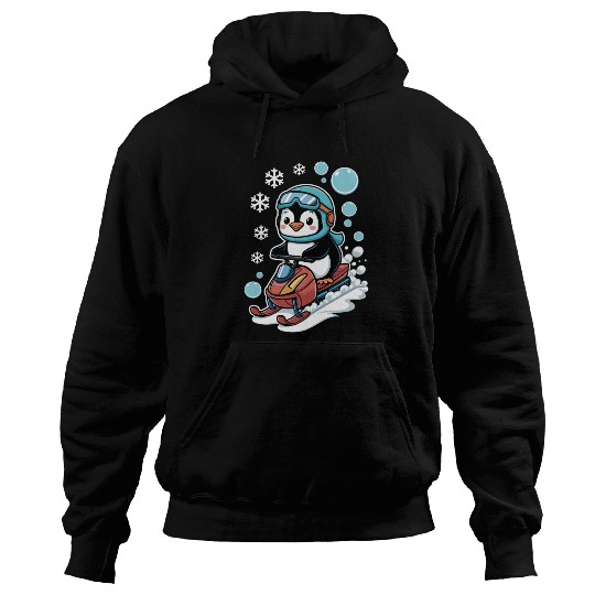 Cute Penguin Riding Snowmobile Winter Fun Hoodies