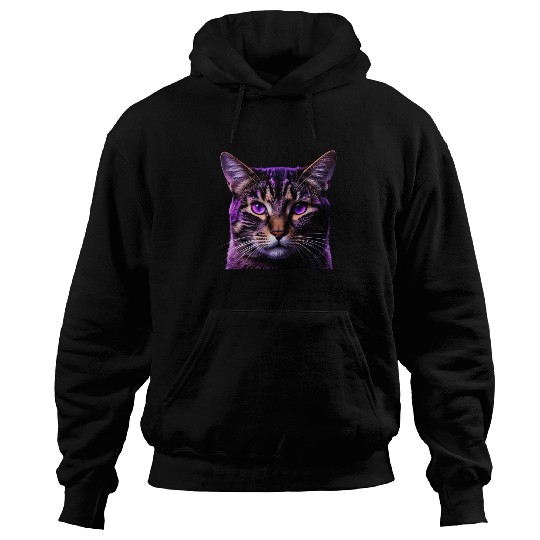 Vivid Lilac-Eyed Tabby Cat Portrait Hoodies