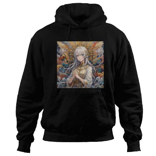 Celestial Serenity: Divine Anime Portrait Hoodies