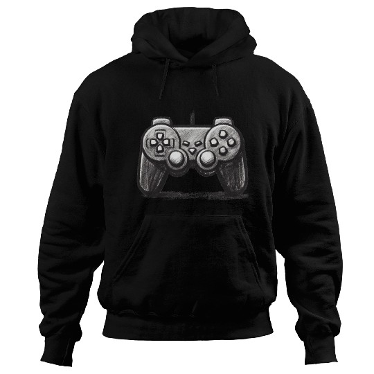 Gamer Controller Cartoon Charcoal Gaming Art 3 Hoodies