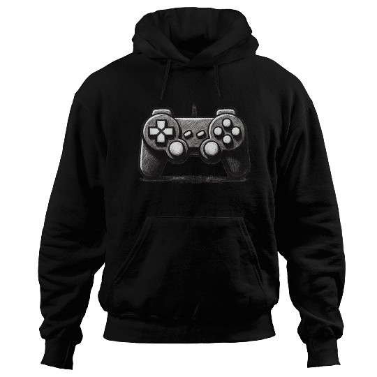Gamer Controller Cartoon Charcoal Gaming Art 1 Hoodies
