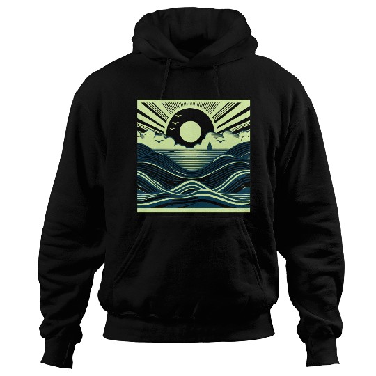 Ocean Sunrise Retro Wave Sailing Hoodies