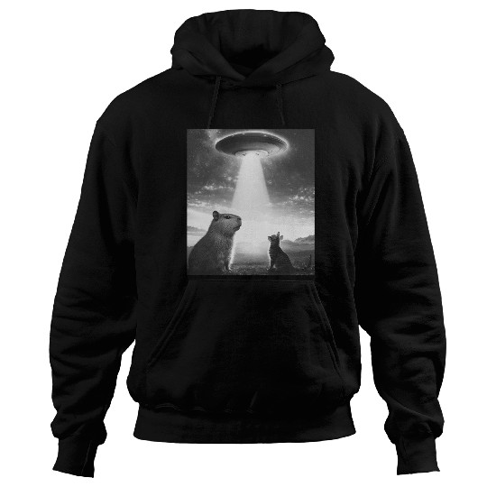 Funny Graphic Capybara Selfie With Ufos Weird Hoodies