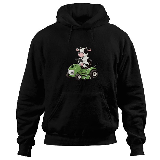 Funny cow as lawn mower farmer grass Hoodies