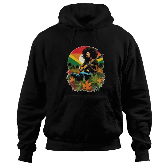Rastafarian guitar player in reggae style Hoodies