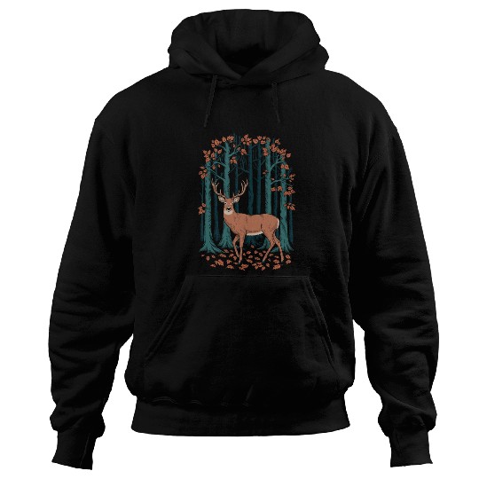 Cottagecore Deer and Autumn Forest Scene Hoodies