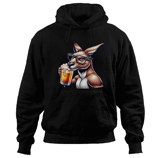 Kangaroo with Glasses Drinking Beer Hoodies