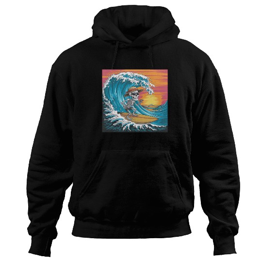 Surfing Skeleton Vibes Surfing Lifestyle Retro Hoodies