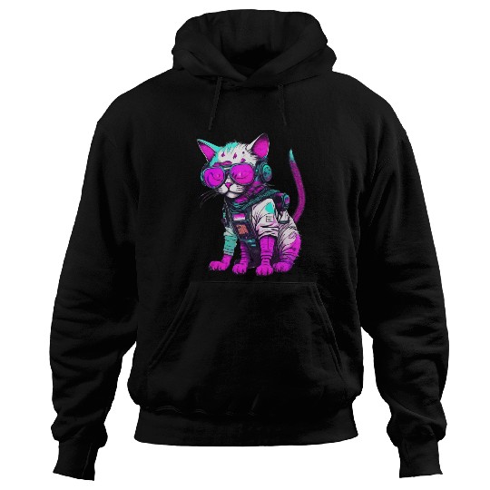 Punk Space Cat with Neon Goggles Hoodies