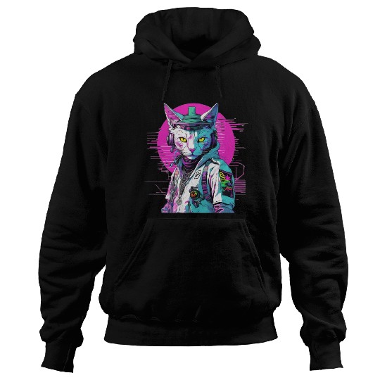 Neon Cyberpunk Warrior Cat Hoodies