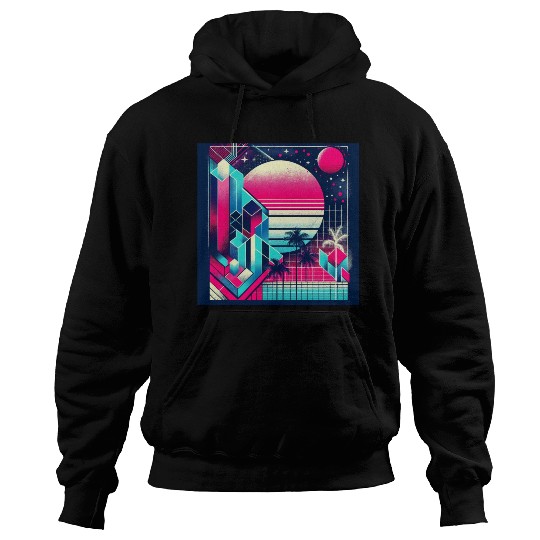 "Retro Neon Cityscape: Geometric Risograph Design" Hoodies