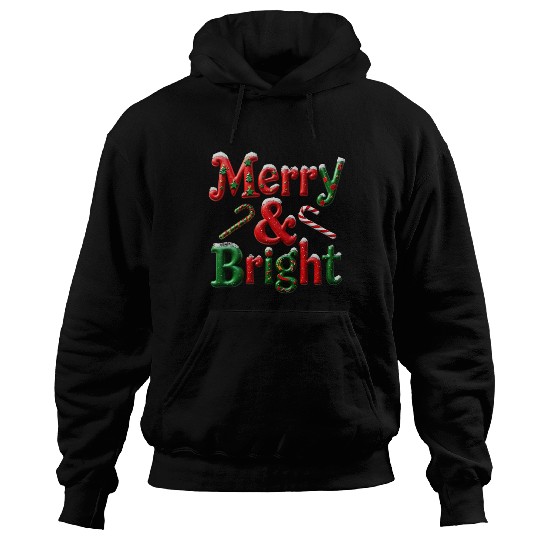 Merry and Bright Christmas Typography Hoodies