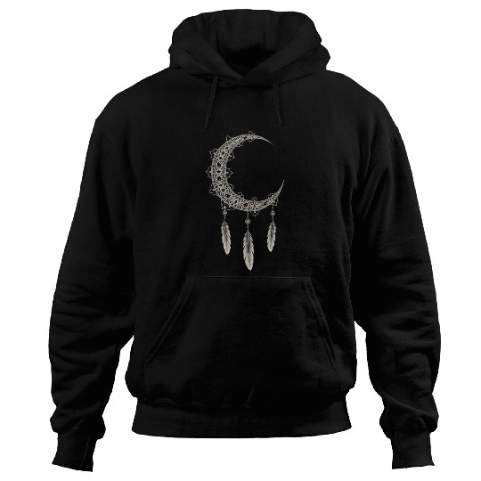 Elegant Moon With Feathers Hoodies