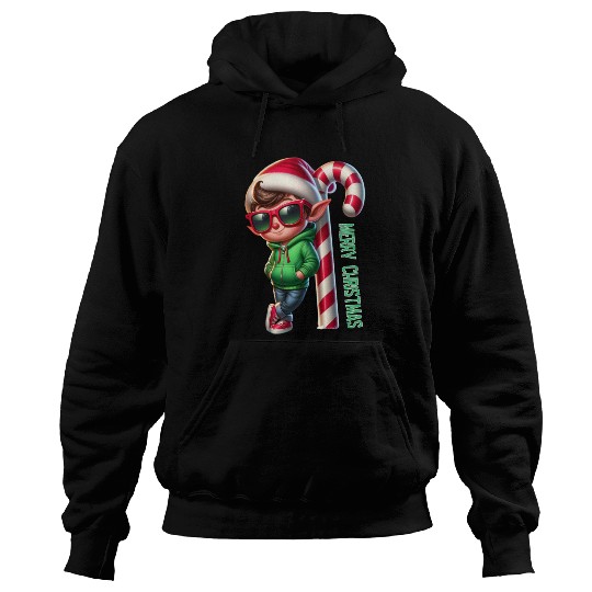 Merry Christmas Cool Elf with Candy Cane Vibes Hoodies