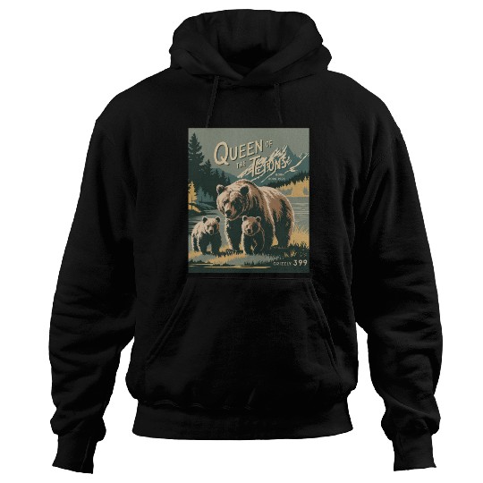 Queen of the Tetons Grizzly 399 Vintage Nature Art Hoodies