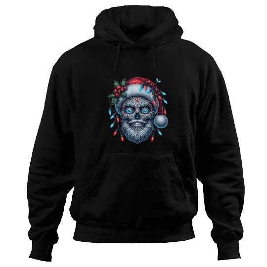 Festive Sugar Skull Santa Christmas Vibes Hoodies