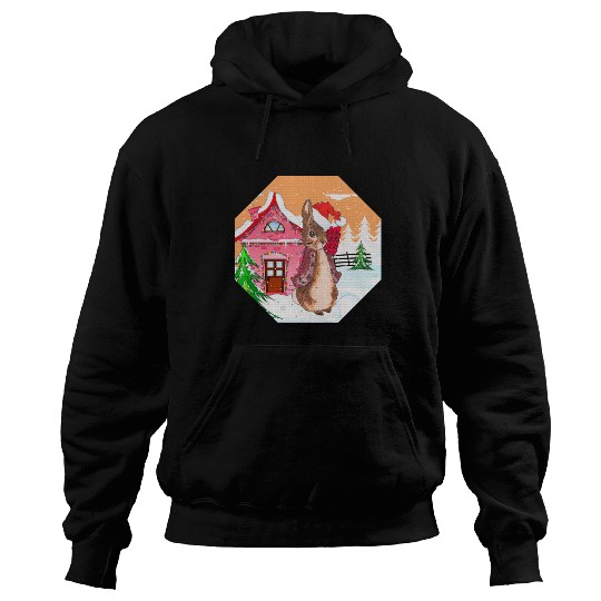 A rabbit walking on Christmas Day Hoodies