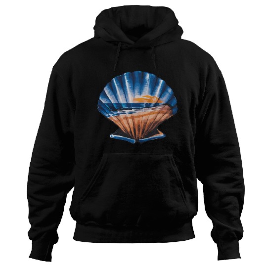 Seashell Beach Scene Serene Ocean Landscape Hoodies