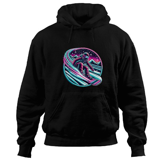 Epic Neon Snowboarding Adventure Under Starry Sky Hoodies