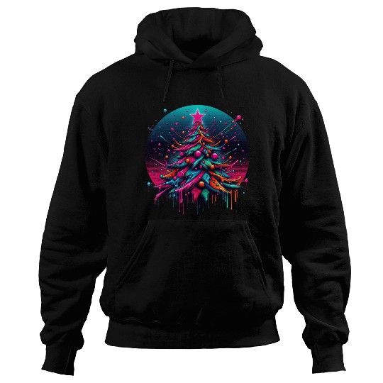 Neon Graffiti Christmas Tree with Bold Spray Paint Hoodies