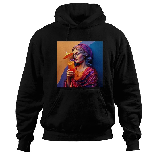 3D Artistic Lady with Tropical Drink in Vibrant Hoodies