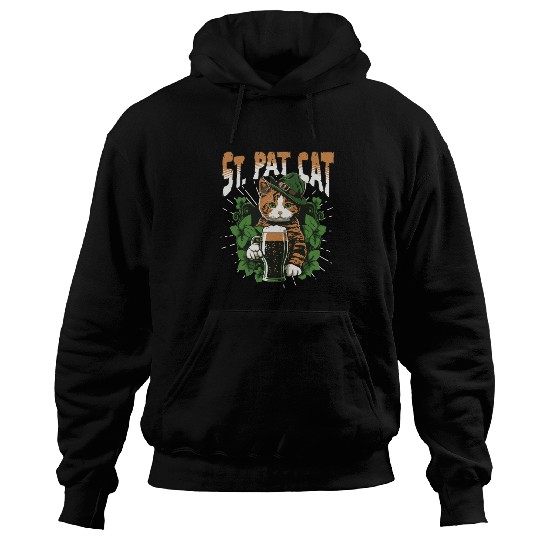 Funny St. Patricks Day Drinking Cat Hoodies