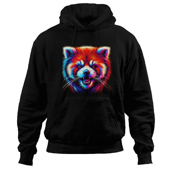 Colorful Red Panda Face – Bold Neon Pop Art Hoodies